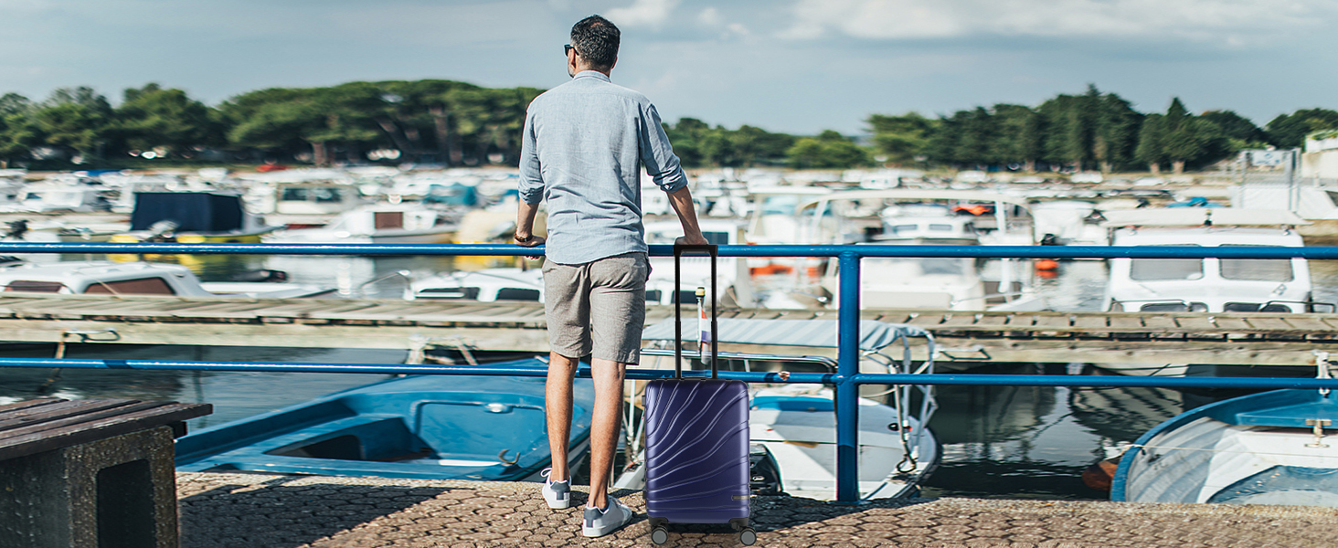 Чемодан ручної поклажі Vankean з обертовими колесами та TSA-замком, розширюваний, жорсткий, 20 дюймів, (Морський колір)