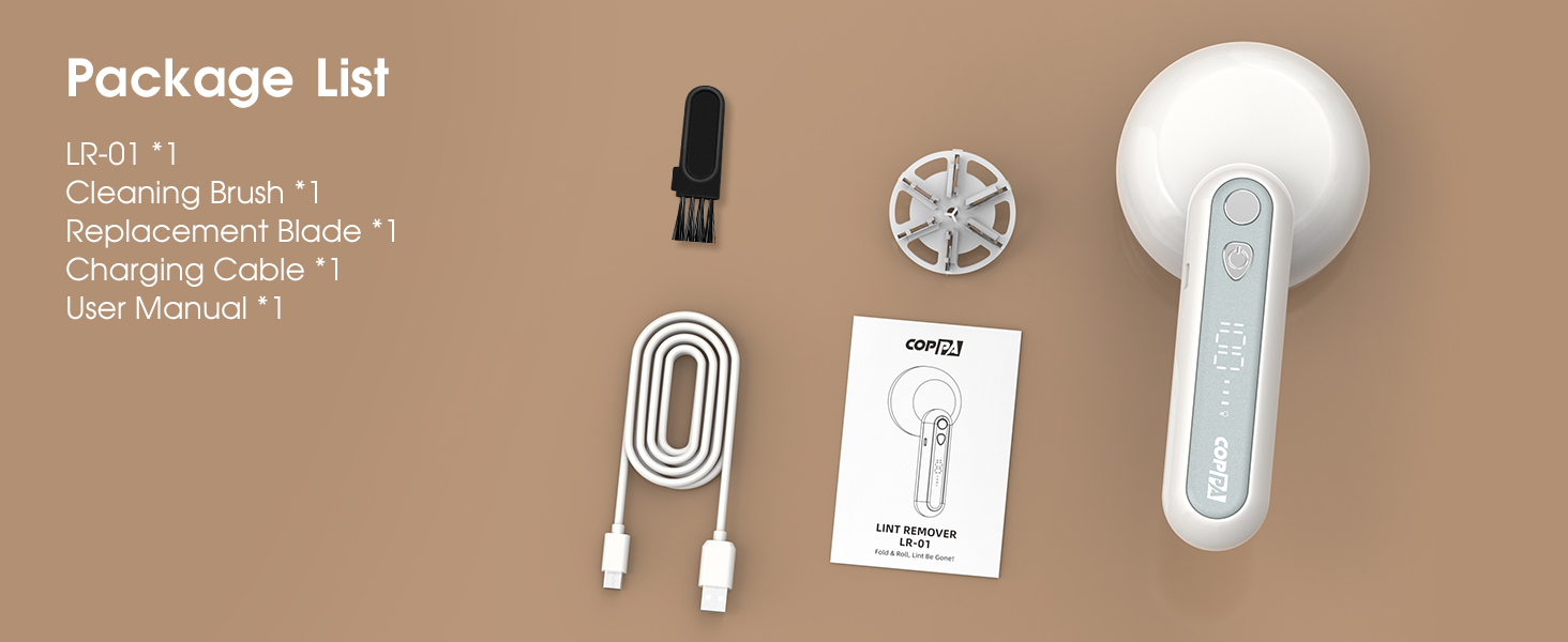 Електричний видальник ворсу COPPA з 6 лезами, 3 швидкості, перезаряджається, для одягу, з індикатором заряду