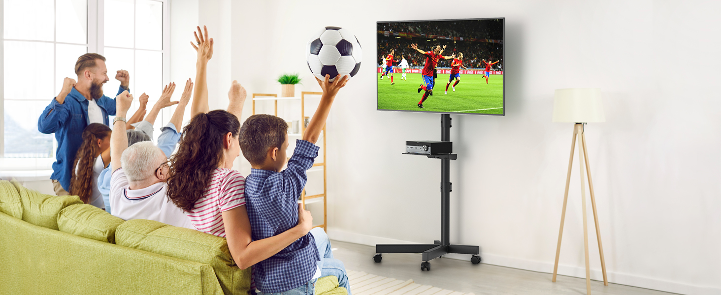 BONTEC Mobile TV Stand with Tilt and Height Adjustment - Rolling TV Mount for 23-60 inch LED, LCD, OLED TVs (Up to 25kg)