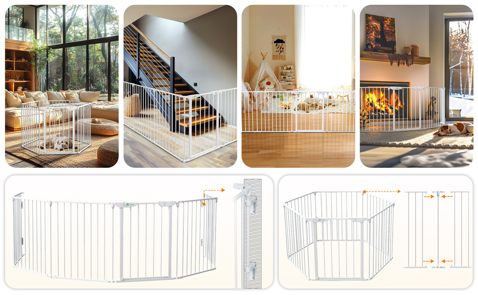 Захисна сітка для каміну Vounot, 375 см, з дверцятами, 6 елементів, металева, для дітей, чорна