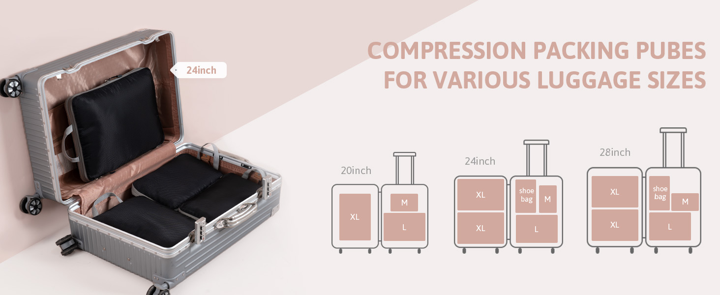 Набір кубиків-органайзерів для валізи Meowoo (4шт) - кубики-компресори, чорний