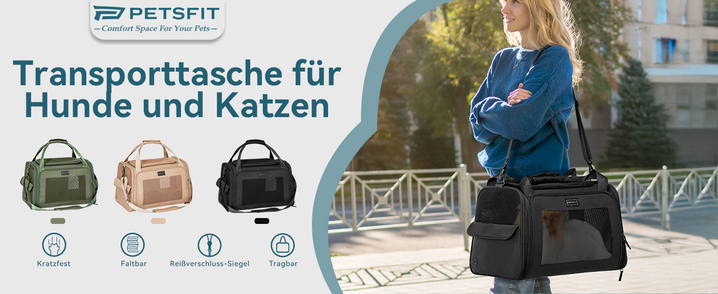 Переносна сумка-переноска для котів та собак Petsfit, розкладний дизайн, з м'яким розкладним килимком, чорна (47x30x30 см)