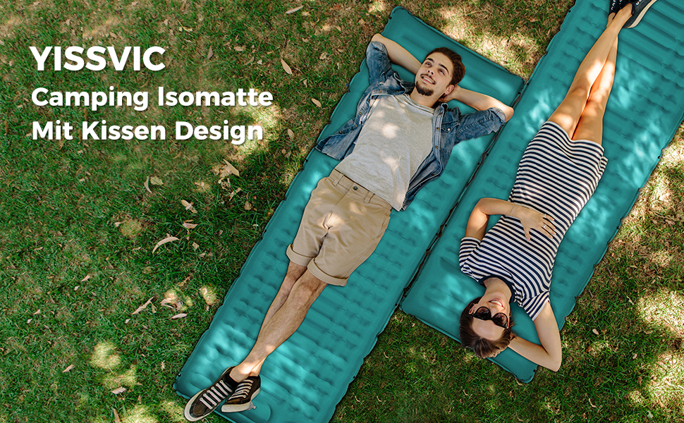 Надувна туристична матрац Yissvic Isomatte для кемпінгу з самонадуваністю та помпою, водонепроникна, блакитна