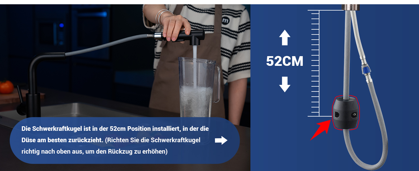 Чорна кухонна змішувач DAYONE з висувною лійкою, 360° обертання, модель G6808mb