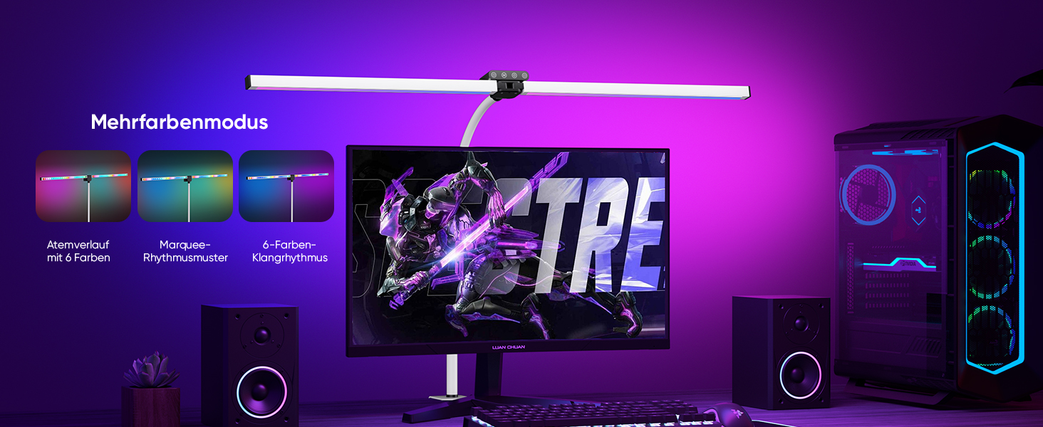 LED лампа для столу Doppelkopf з RGB, регулюванням яскравості 24W, з пультом дистанційного керування, кріпленням, денним світлом, безступеневим регулюванням & кольором, для офісу та дому (чорна) (білий)