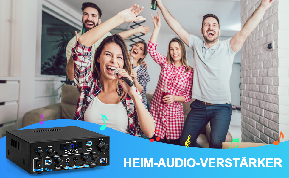 HiFi підсилювач AK55 Bluetooth, стерео аудіо підсилювач 2-канальний, 2x70Вт (макс. 600Вт), цифровий саунд підсилювач 12В/220В для дому та авто