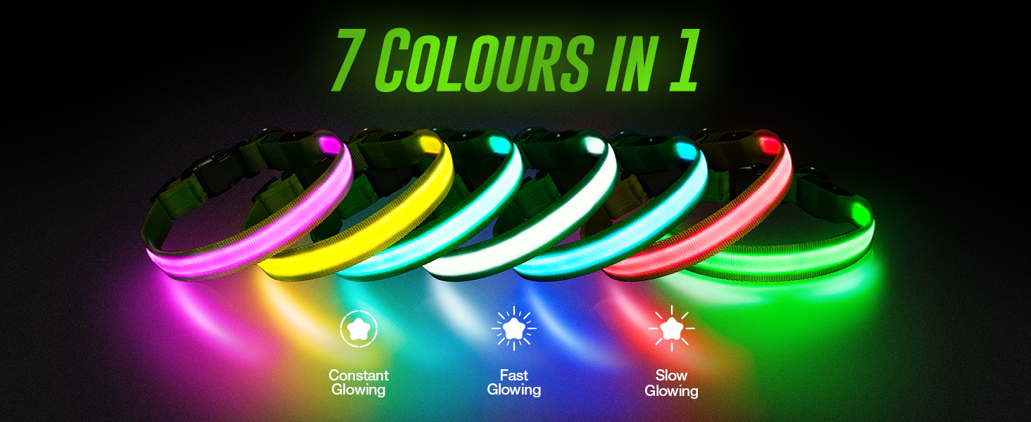 Світлодіодне нашийник для собак Jewyow 7-в-1, багатоквітний, USB-C, водонепроникний, для малих, середніх та великих собак - Синій, M