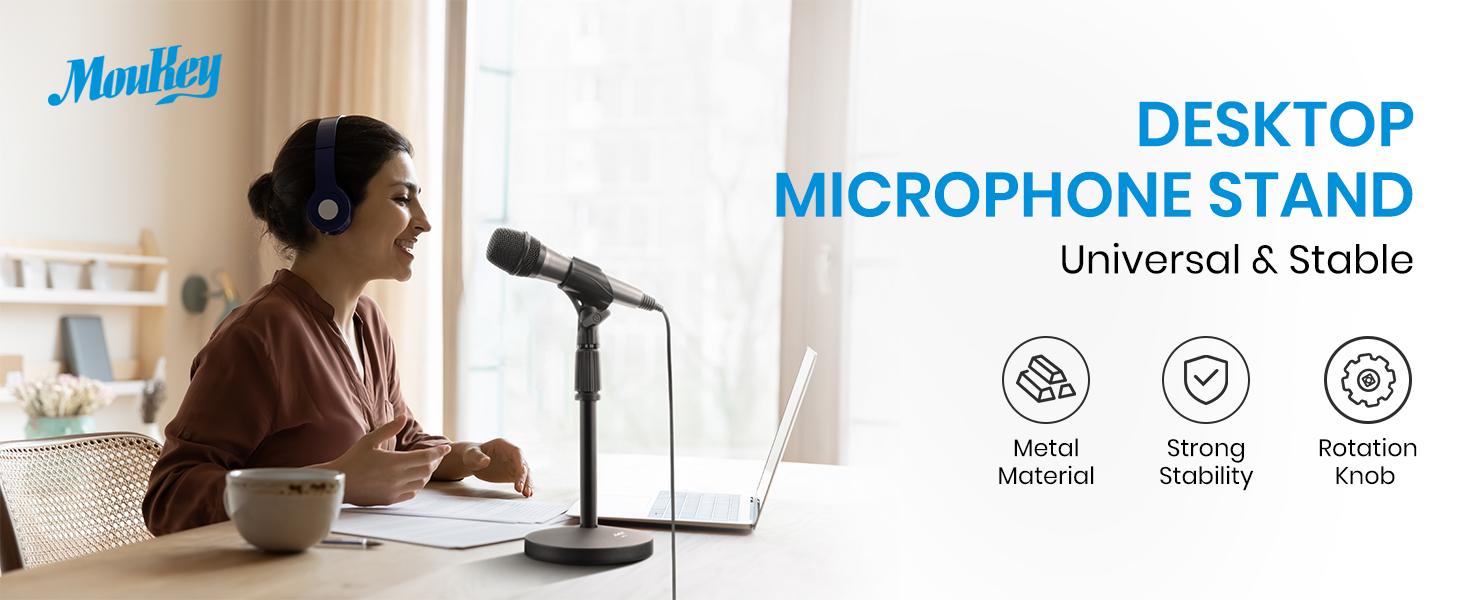 Підставка для мікрофона Moukey на стіл з кліпсою, регульована, 5/8