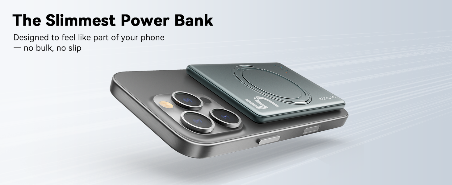 Power Bank Kuulaa MagSafe 5000mAh з бездротовою зарядкою та USB-C, для iPhone 17/16/15/14/13/12, сірий колір