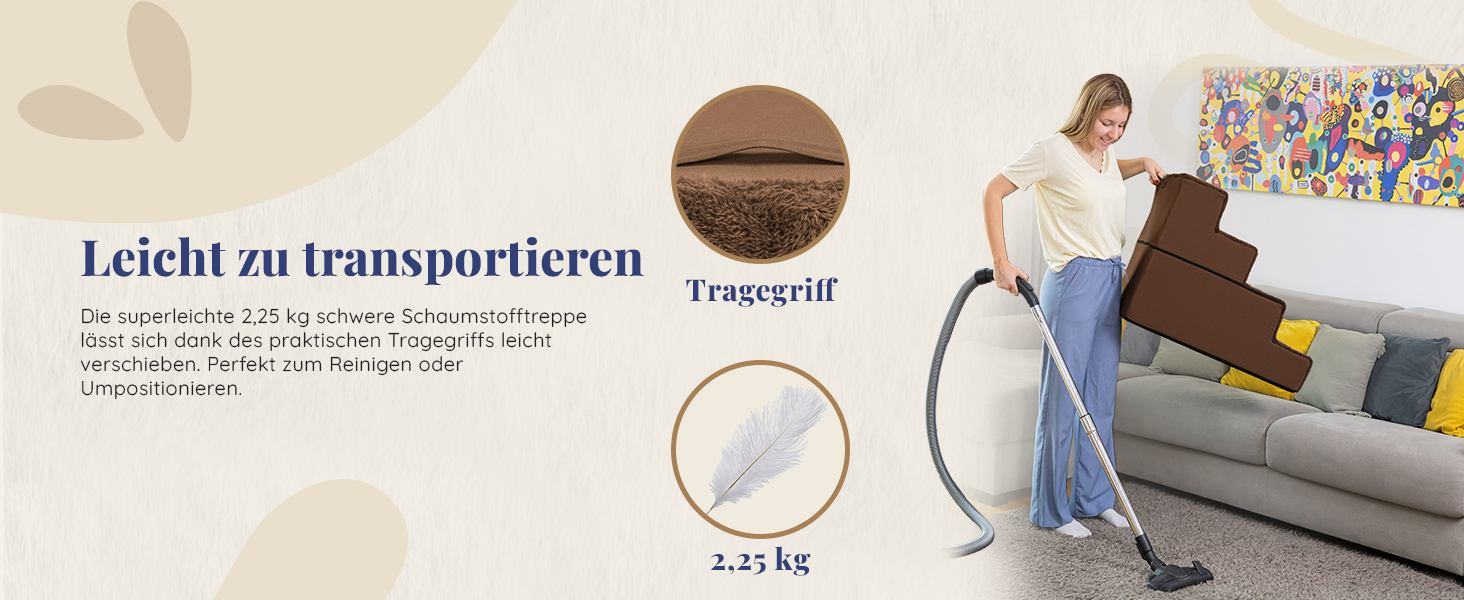 Сходинки для собак на ліжко та диван - 4 сходинки, 58 см - з піносподуху, для маленьких собак, безпечні та стабільні, знімний та пральний чохол, світло-сірий (4-Brown)