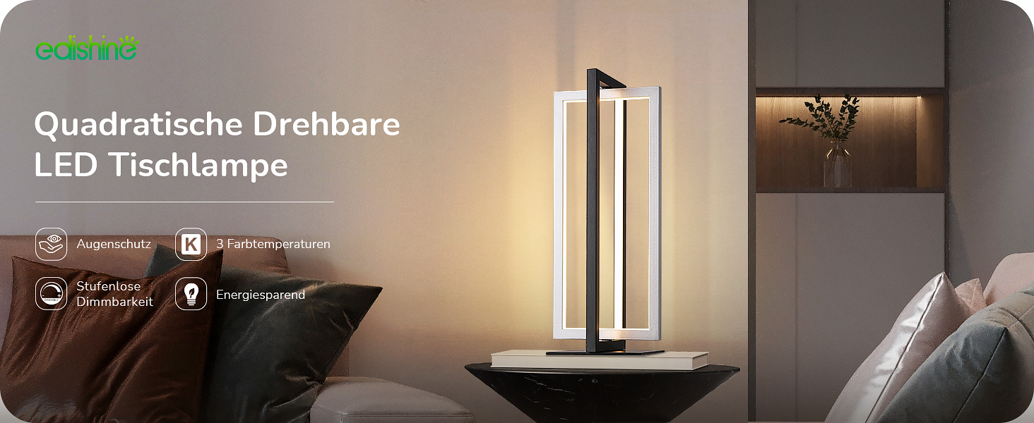 LED настільна лампа EDISHINE з дерева, торкання, регулювання яскравості та функцією пам'яті, 3 колірні температури, 350 люмен, для вітальні, офісу, подарунок (сріблястий)