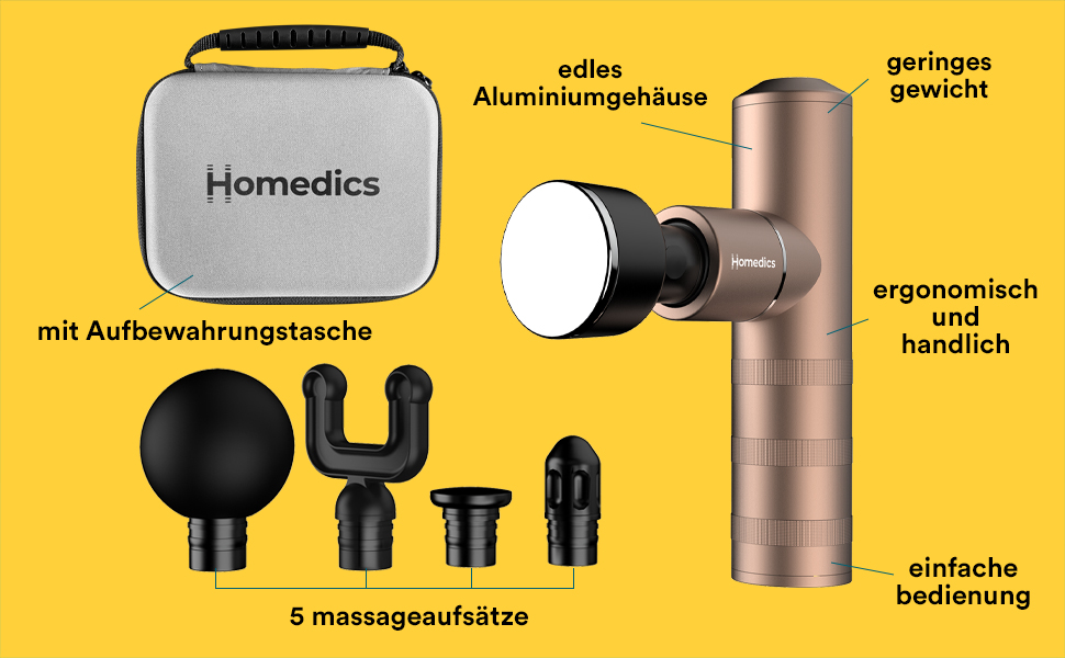 Масажер MyTee Mini Homedics з підігрівом - електричний ручний масажер у кишеньковому форматі з 5 насадками та 4 рівнями вібрації - для розслаблення м'язів, матеріал: мідь