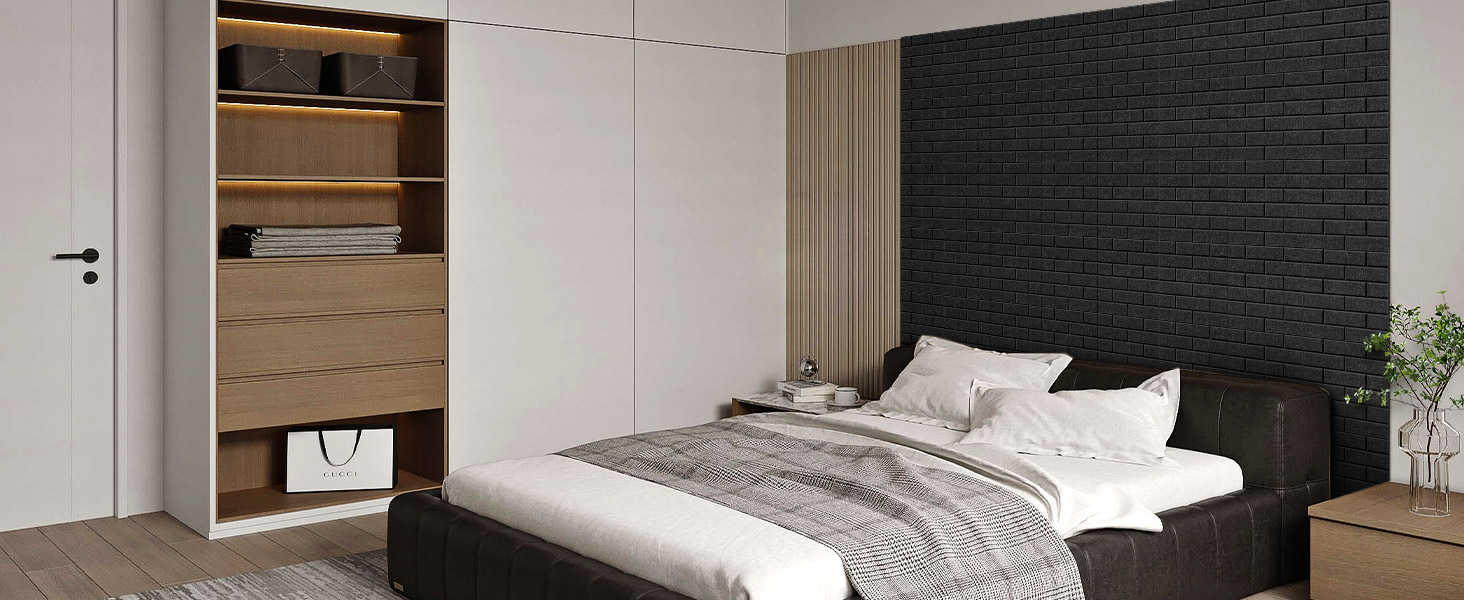 Акустичні панелі Jamelo 3D цегла, самоклеючі панелі для звукоізоляції та декору стін (30x30x0,9 см, чорні, 12 шт.) для студії, спальні та офісу