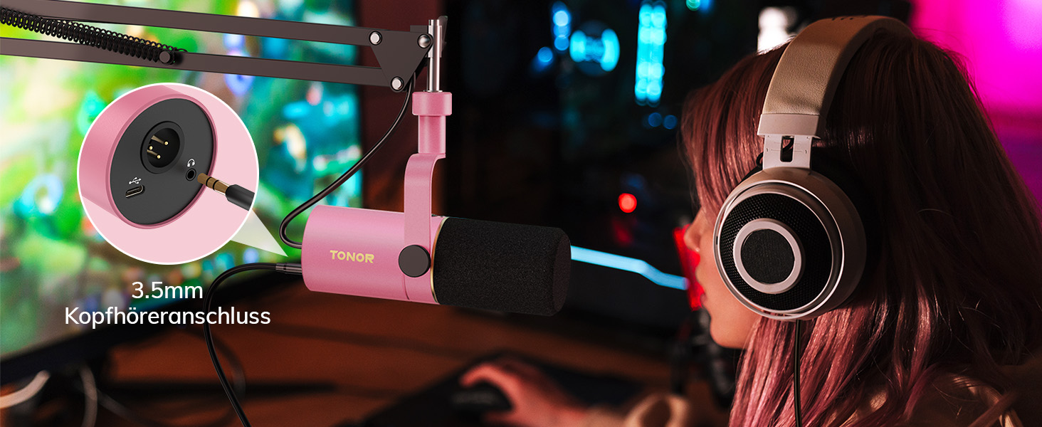 Мікрофон TONOR TD510+ для стрімінгу та запису, XLR/USB, рожевий