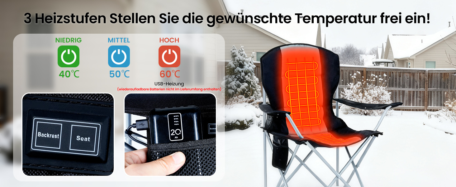 Кемпінговий стілець розкладний (до 200 кг) з подушкою 6 см - великий стілець для риболовлі, кемпінгу, саду та фестивалів. Міцний стілець з бічними кишенями та сумкою для транспортування (чорно-сірий, поодинокий)
