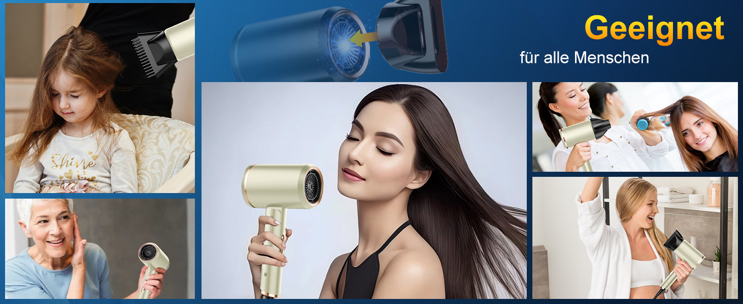 Професійний фен 2400W з іонізацією, складний, для подорожей, з насадкою-дифузором та чохлом (Бежевий)