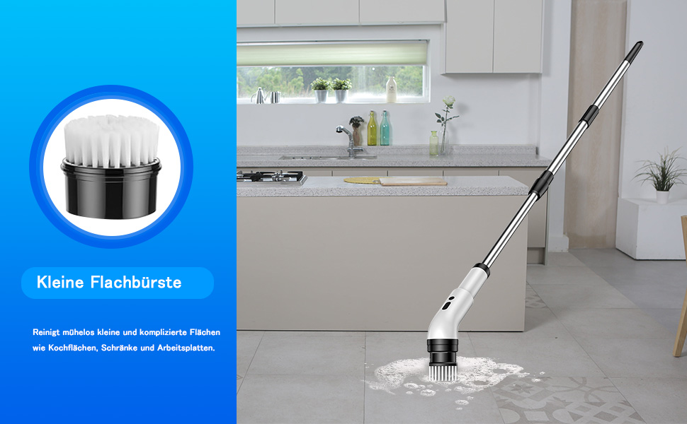 Електрична щітка для прибирання 9 в 1, 34-130 см, 2 режими, для ванної, кухні, плитки та авто, біла