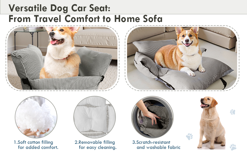 Автокрісло для собак маленьких та середніх порід до 18 кг, з ременями безпеки та кишенями для зберігання, антиковзаюча підкладка (морські смуги) (Коричневе, 76.2x52 см)