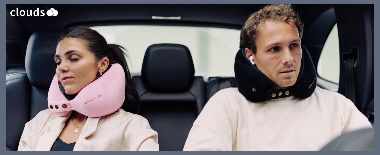 Подушка для шиї CLOUDS для подорожей – Memory Foam, 2 розміри, для дорослих, дихаючий чохол, 5 кольорів (Чорний, S/M)