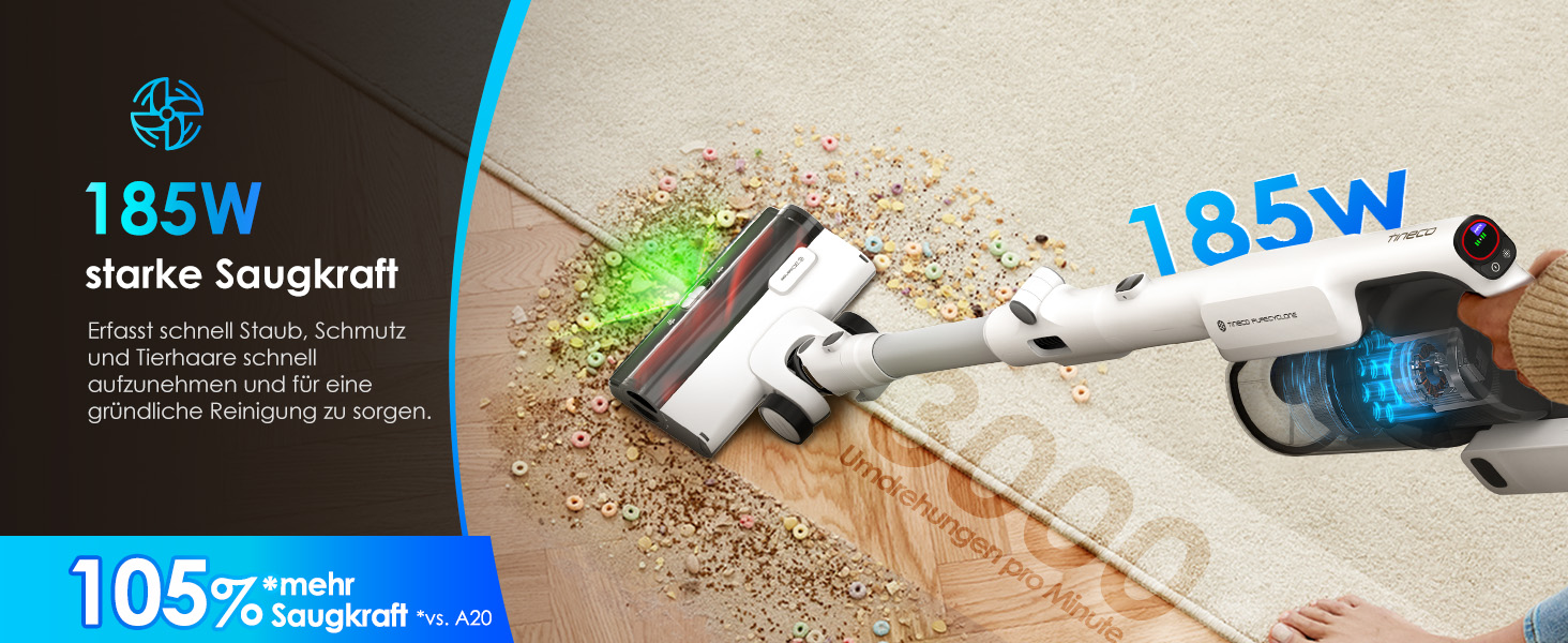 Бездротовий пилосос Tineco PURE ONE A50S Plus: потужний акумуляторний вертикальний пилосос з контейнером 1 л та турбощіткою ZeroTangle для видалення шерсті тварин. Ідеально підходить для твердих підлог.