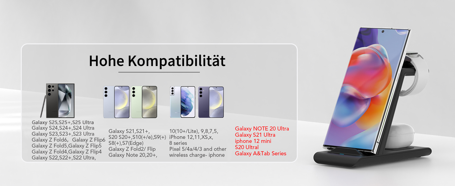 Бездротовий зарядний пристрій 3-в-1 SPGUARD для Samsung Galaxy Watch 8/Ultra/Classic, S25/S25+/S25 Edge/Z Flip 7/Z Fold 7 та Galaxy Buds 3 Pro/2 (Чорний)