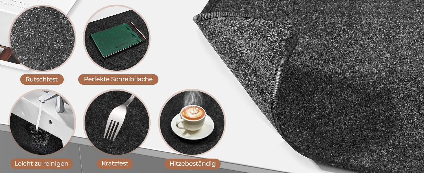 Підкладка на стіл з фетру, 100x40 см, антиковзаюча, XXL, для офісу та дому (темно-сіра)
