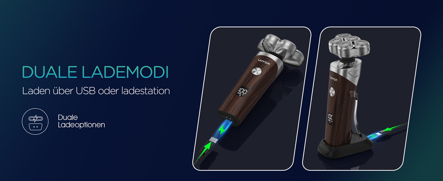 Електричний чоловічий бритва VOYOR TX500 5D з LED дисплеєм та бездротовою зарядкою (150 хв)