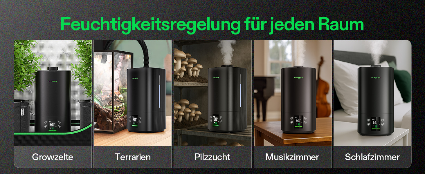 Зволожувач повітря VIVOSUN для рослин 5л Smart, AeroStream H05, 24dB, 360° Cool Mist, 50H, Top-Fill, Ультразвуковий, для гроу-тенту/гроубокса