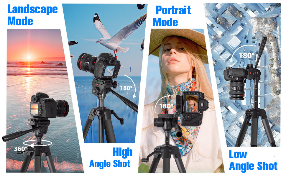 Штатив для камери 175 см, алюмінієвий відеоштатив з Fluid-головкою для Sony/Nikon/Canon, легкий штатив для телефону з 2 QR-пластинами, обертовий тримач для телефону/пульт дистанційного керування, для TikTok, Vlog (Чорний-175)