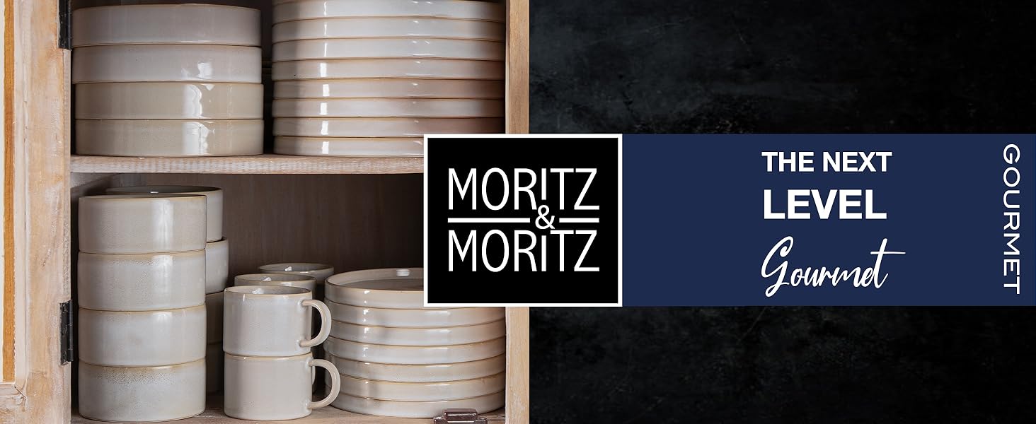 Набір посуду Moritz & Moritz CASTELLO на 4 особи (20 предметів) - керамічний посуд бежевого кольору (4 тарілки, 4 десертні тарілки, 4 супові тарілки, 4 миски, 4 чашки)