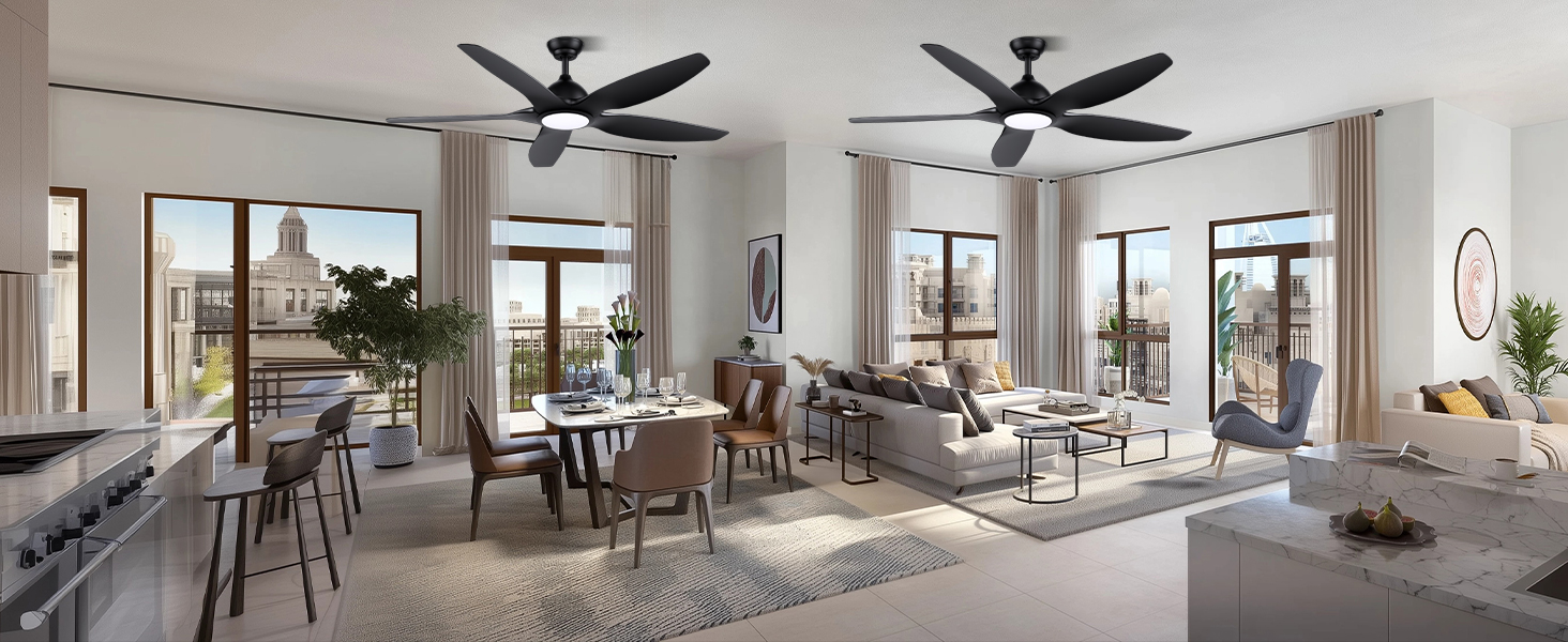 Стеляний вентилятор Newday 153см, чорний з підсвіткою та пультом, 5 лопастей, DC мотор, регулювання швидкості, таймер, для дому