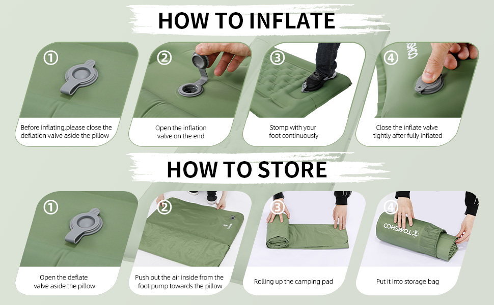 Надувний килимок для кемпінгу Tomshoo з інтегрованим насосом, подушкою та сумкою, блакитний