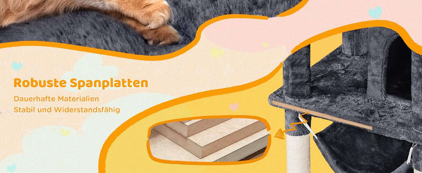 Котячий будиночок Yaheetech 170 см XL: когтеточка, ліжко, гамак, іграшки, сірий