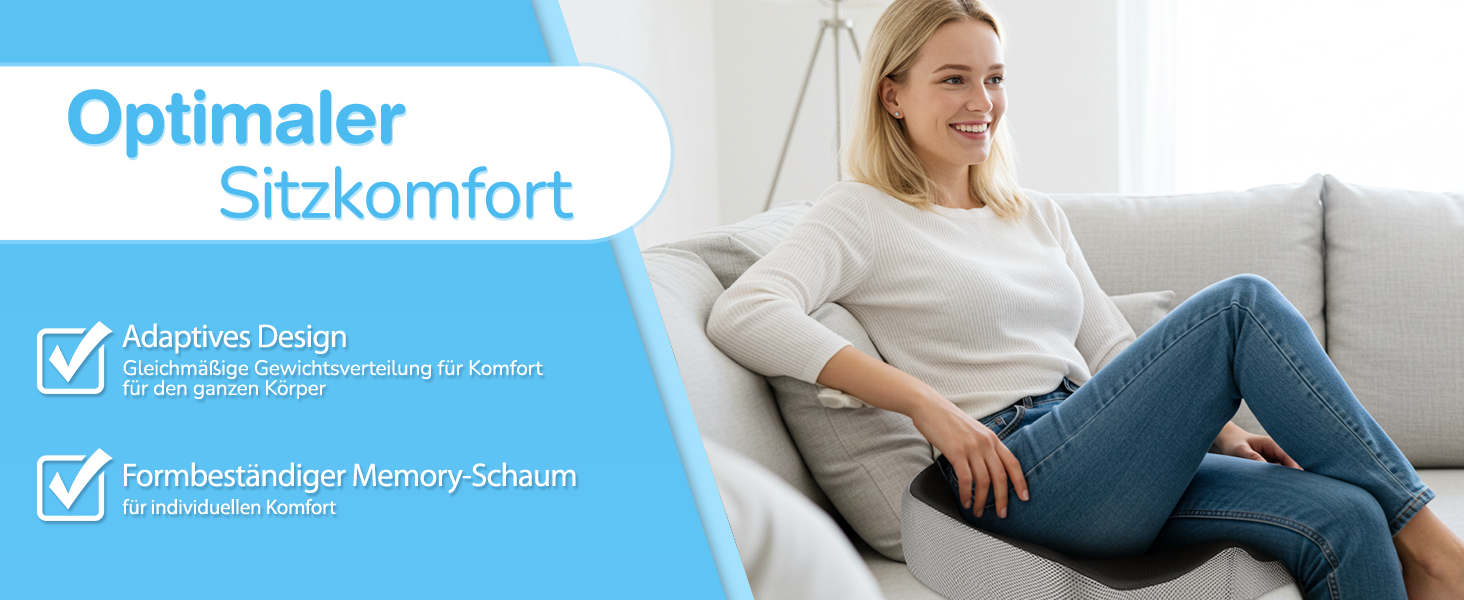 Подушка для сидіння POOTACK - для офісного крісла та авто, комфорт, піна з пам'яті, дизайн з отворами та U-подібною формою, чорний