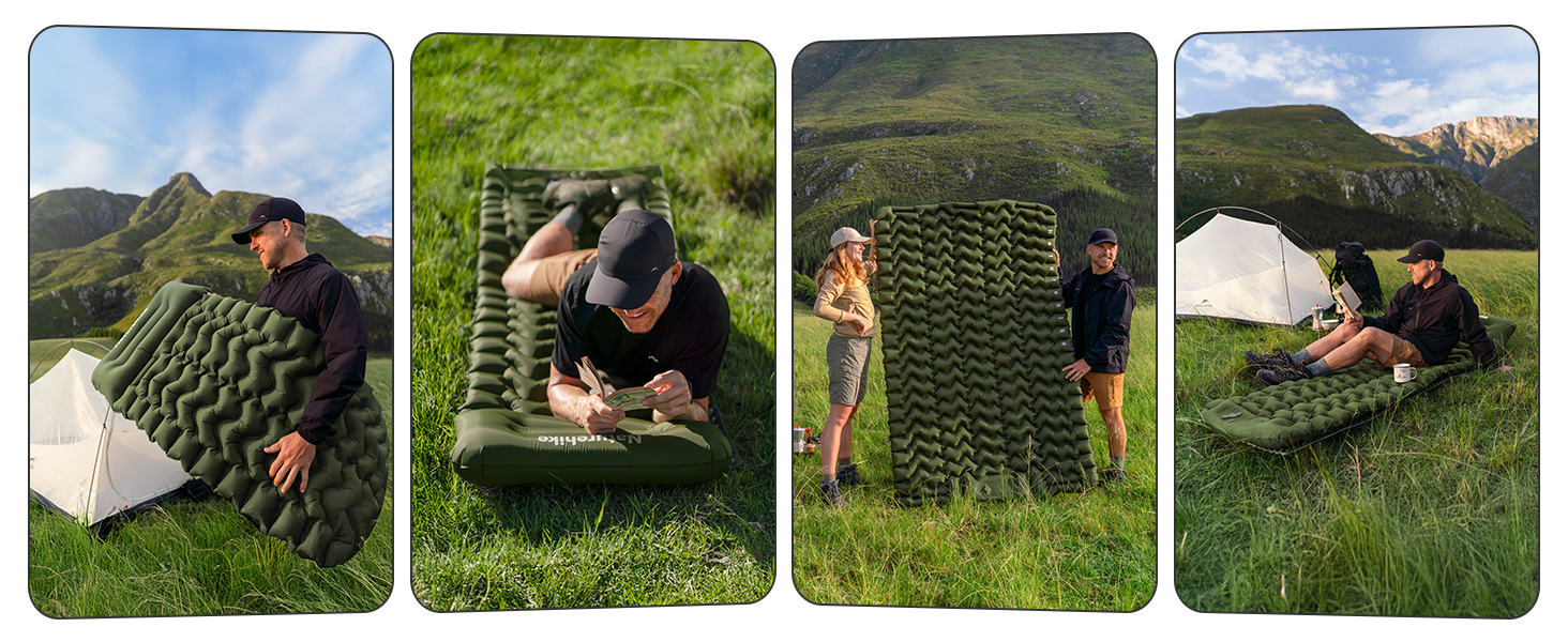 Килимок для кемпінгу Naturehike, Ultraleichte, Надувний, з інтегрованим насосом, для велосипедних походів, рівень початківців, темно-синій (з надувним мішком, армійний зелений)