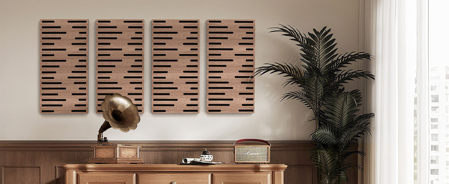 Акустичні панелі JBER для звукоізоляції стін, самоклеючі плити з імітацією горіха (4 шт), 60×30×4.5 см, тришарові декоративні панелі для студії звукозапису