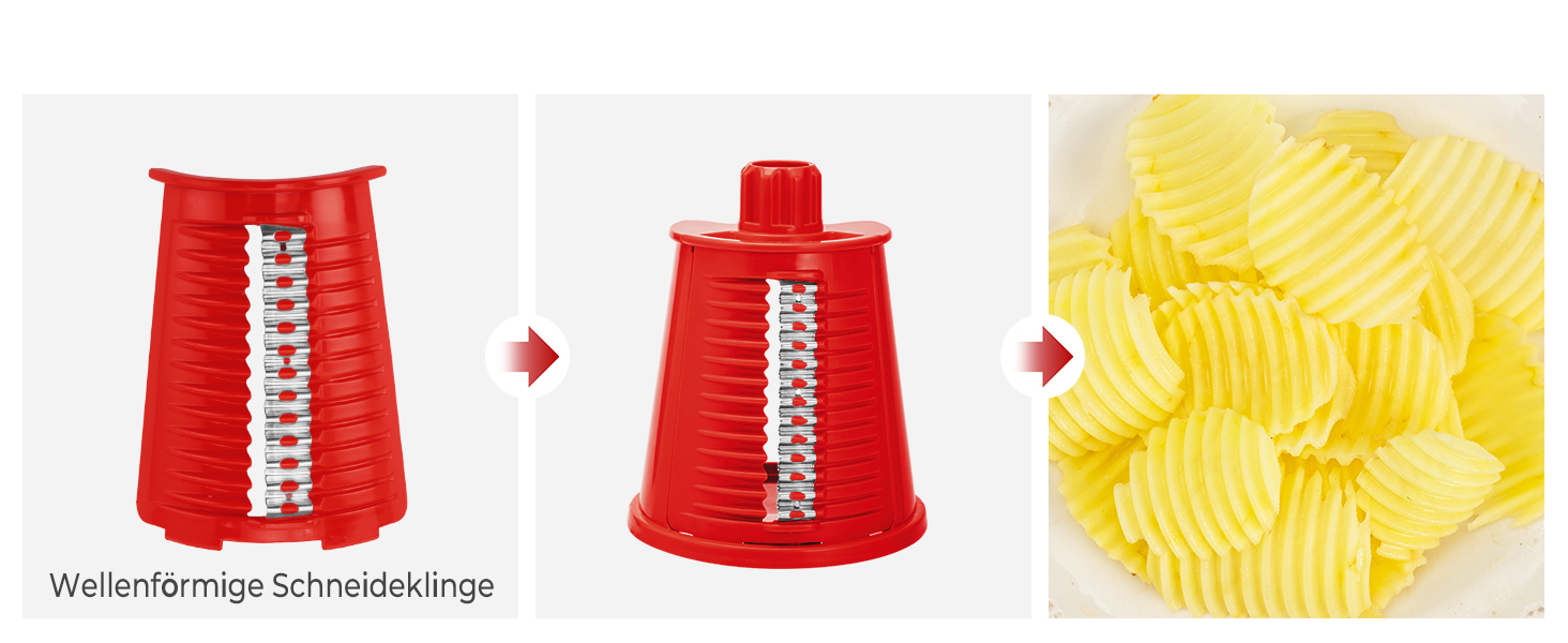 Ручна тертка для овочів Steaseas з ручкою - тертка для сиру, овочів, горіхів з 5 насадок, потужним присоском, контейнером для лез (червона)