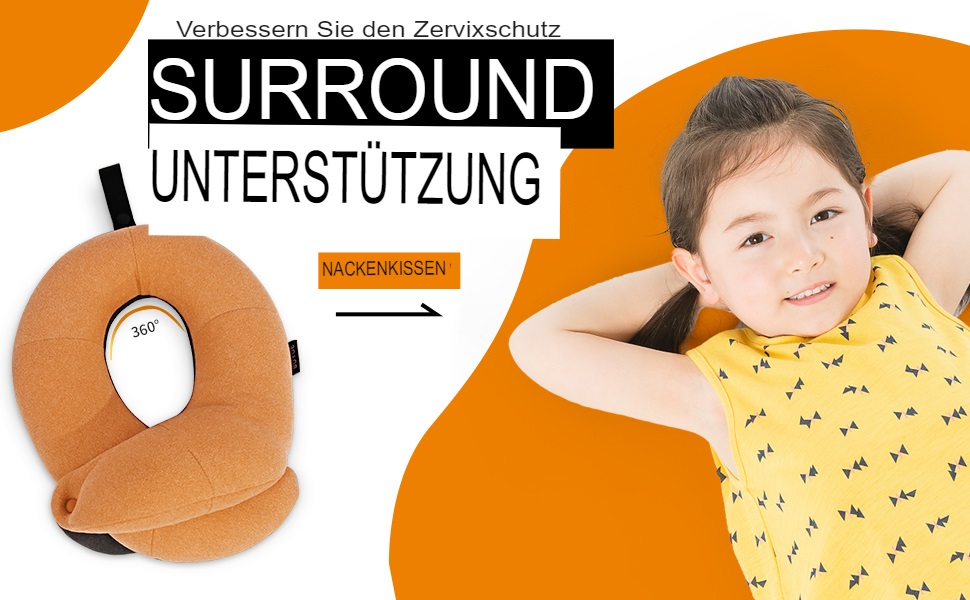 Подушка для шиї у подорожах Buyue, 360° обертання, для тривалих перельотів, комплект з маскою для сну та берушами (для дорослих, до 45 кг)