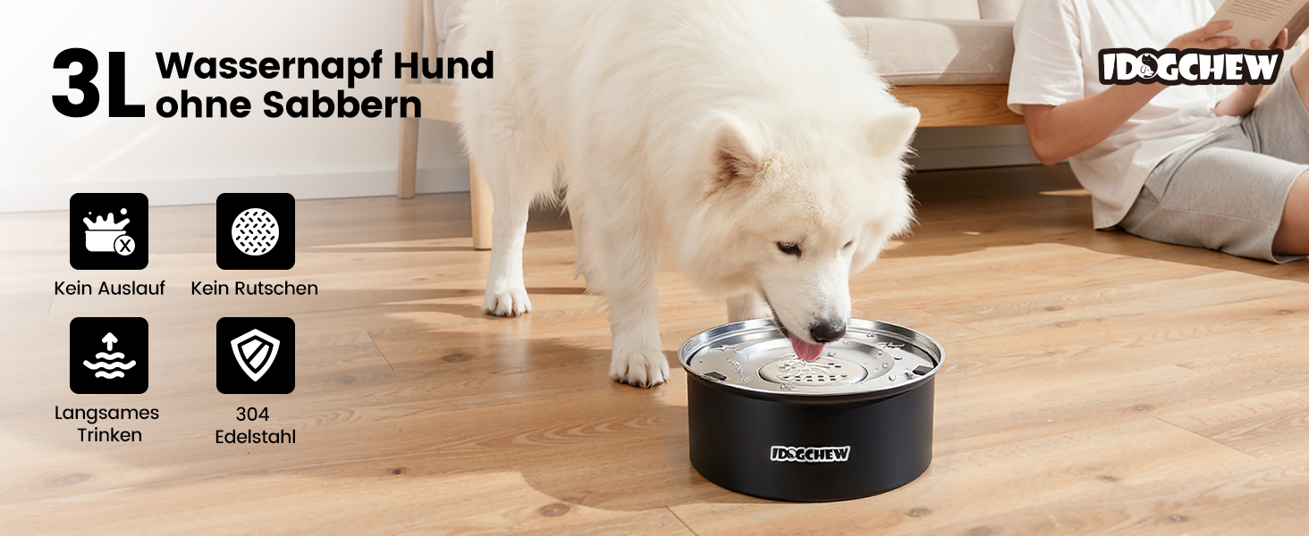 Миска для собак без облизування, нержавіюча сталь, 3L, чорна, з антиковзним дном, легко миється, для собак