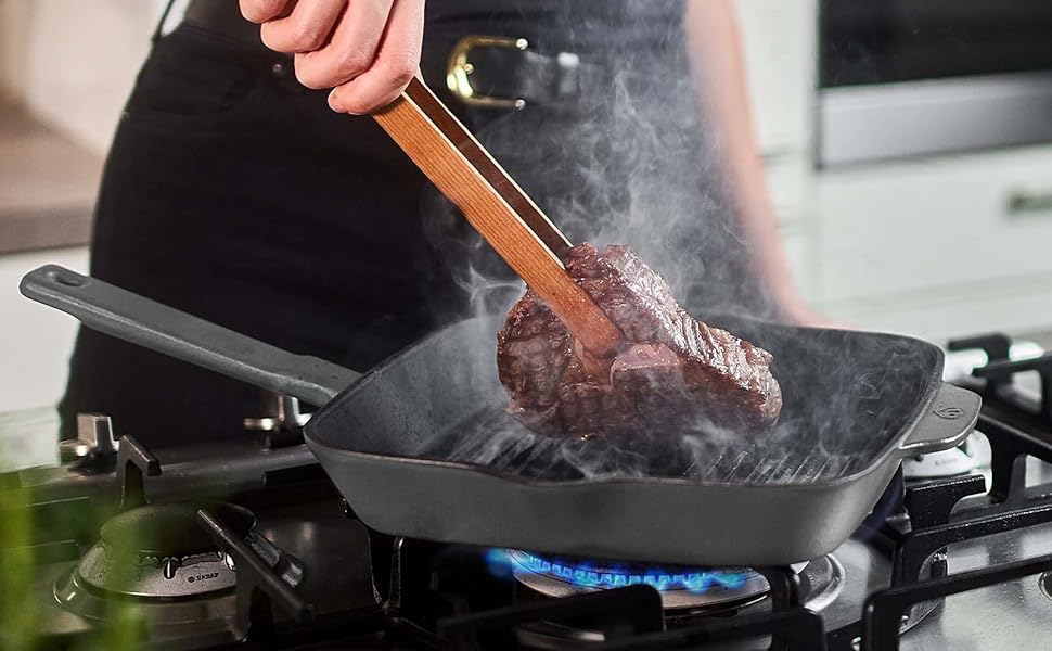 Чавунна гриль-сковорода Springlane 26 см емальована сіра - для всіх плит, включаючи індукцію