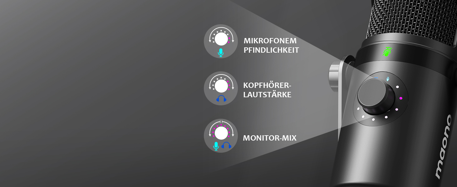 MAONO PD400X: USB/XLR мікрофон для подкастів, студії, стрімінгу та геймінгу з регулюванням гучності та функцією Mute