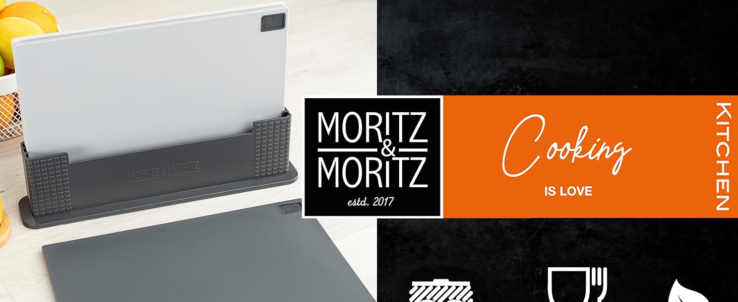 Набір обробних дощок Moritz & Moritz, 3 шт, пластик, 32x22 см, зі стійкою, для кухні, великий розмір, підходить для посудомийки, гігієнічний
