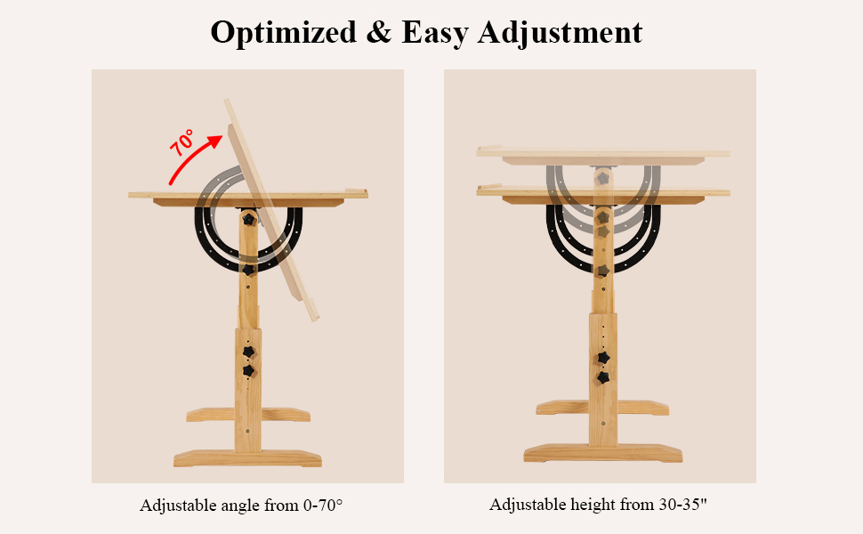 Adjustable Wooden Art Drawing Table - 76x107cm - Viswin Studio Easel for Painting & Drawing