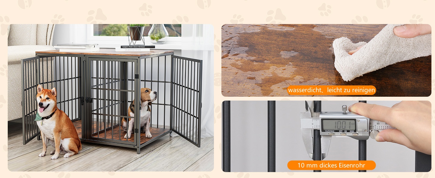 Клітка для собак BingoPaw 2 в 1: дерев'яна клітка-шафа для собак, внутрішнє використання, з роздільною перегородкою та 4 дверима, для 2 маленьких або середніх собак, розмір 90x62x68.5 см, чорна