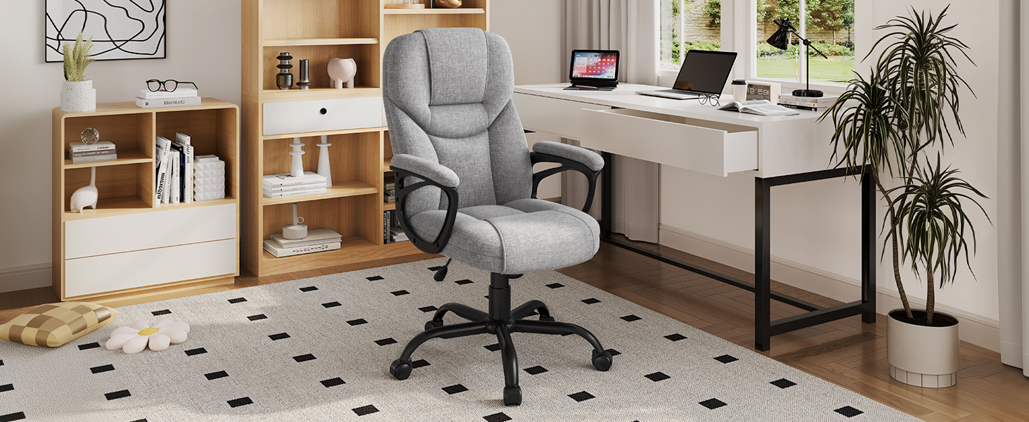 Офісне крісло Yaheetech для офісу та дому: ергономічний, з високою спинкою, регульований, комфортний, з м'яким наповнювачем, функція гойдання (сірий, поліестер)