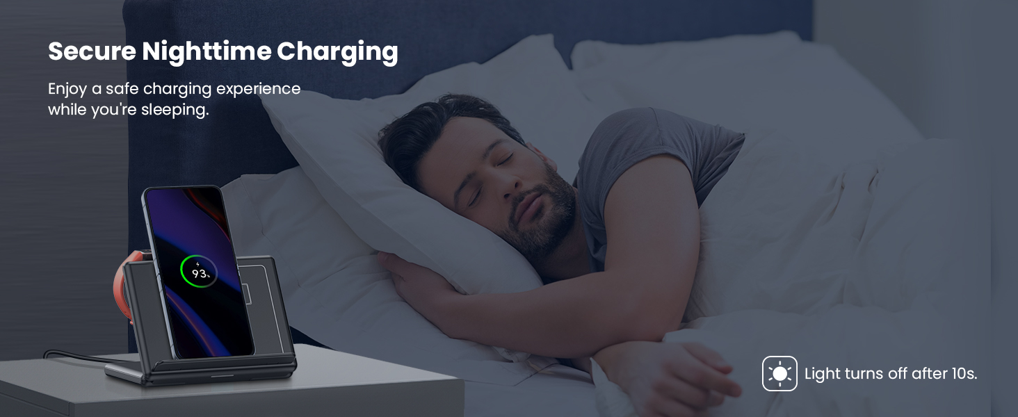 Зарядний пристрій GEEKERA 3-в-1: бездротова зарядка для Samsung Galaxy Z Fold/Flip, Fitbit Sense/Versa, Galaxy Buds (чорний)