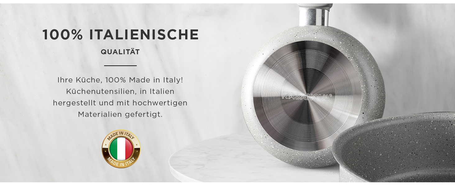 Набір каструль KASANOVA для традиційних плит, антипригарне покриття, набір посуду, здорове, швидке та рівномірне приготування їжі. Виготовлено в Італії (6 предметів)