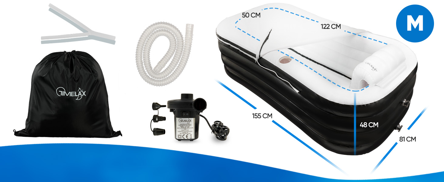 Надувна ванна TIMELAX® XL з ергономічною спинкою | 0,5 мм PVC, без BPA | Мовна, розкладна, для дорослих, чорна