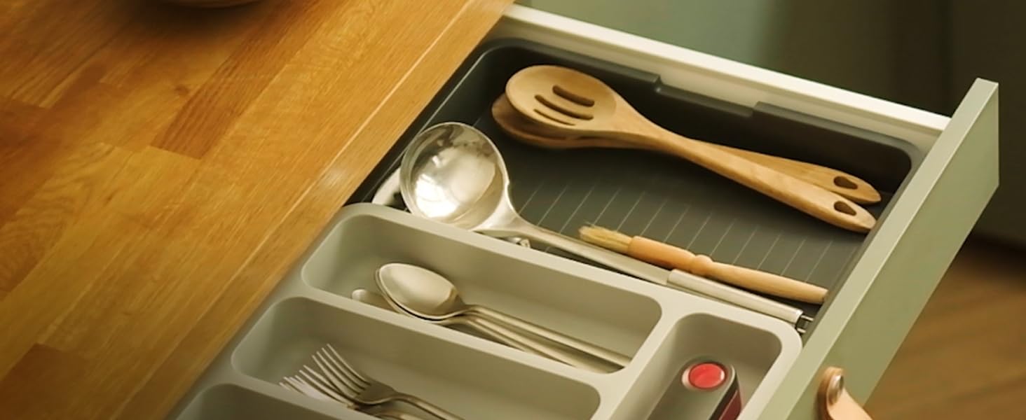 Органайзер для столових приборів DrawerStore (Сірий/Сірий) - Піддон для кухонних ящиків