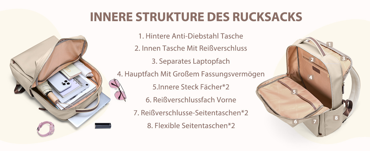 Рюкзак для ноутбука 16 дюймів, водонепроникний, для чоловіків та жінок, для подорожей, школи, велосипеда та повсякденного використання, кольору абрикос